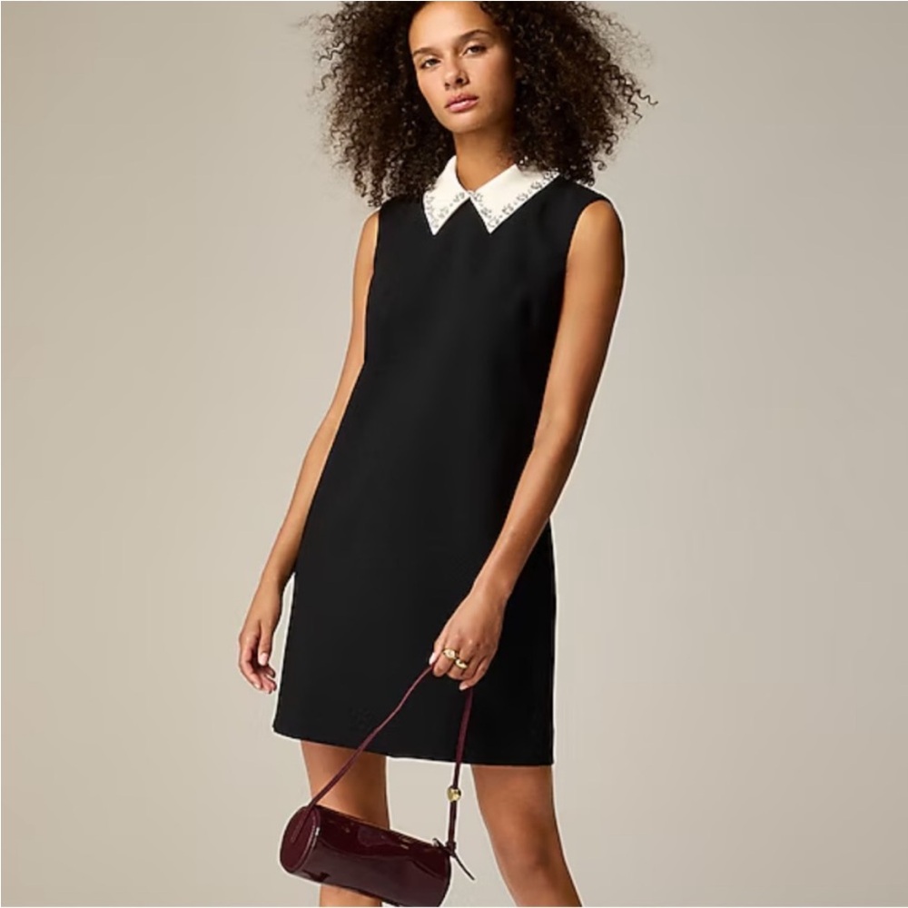 J. Crew Black Mini Dress with White Embellished Collar